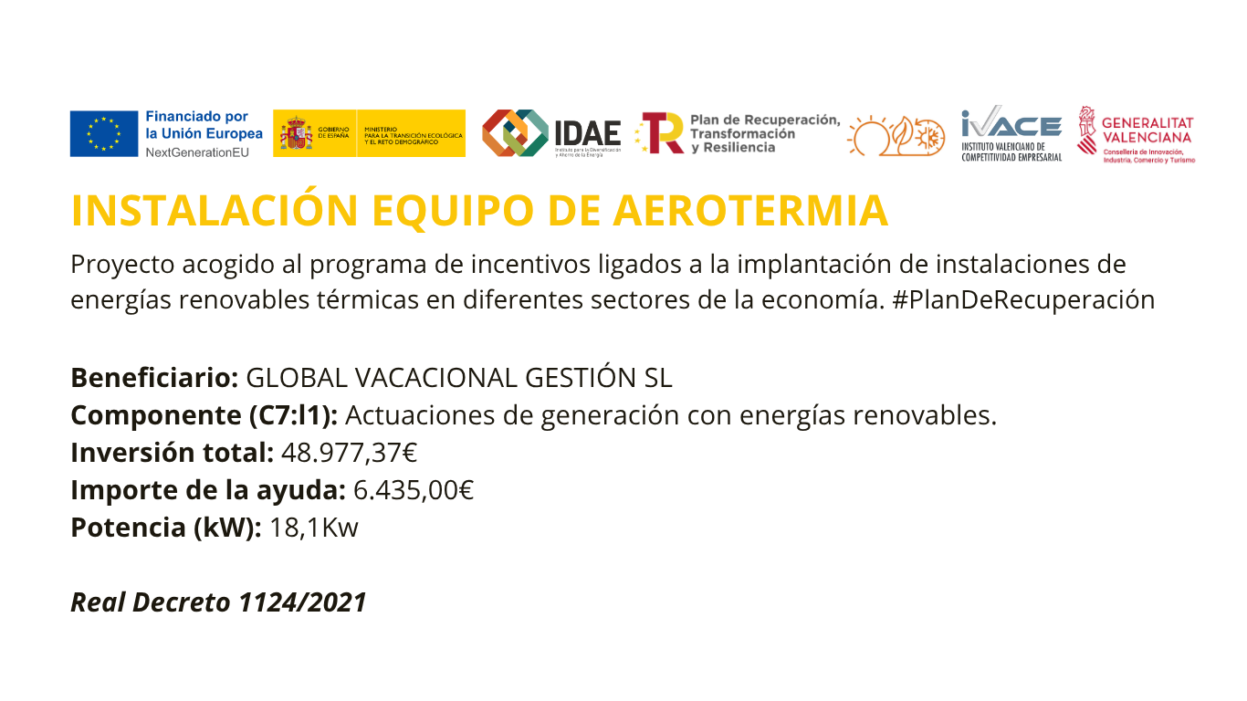 Instalación equipo aerotermia en hotel global sagunto